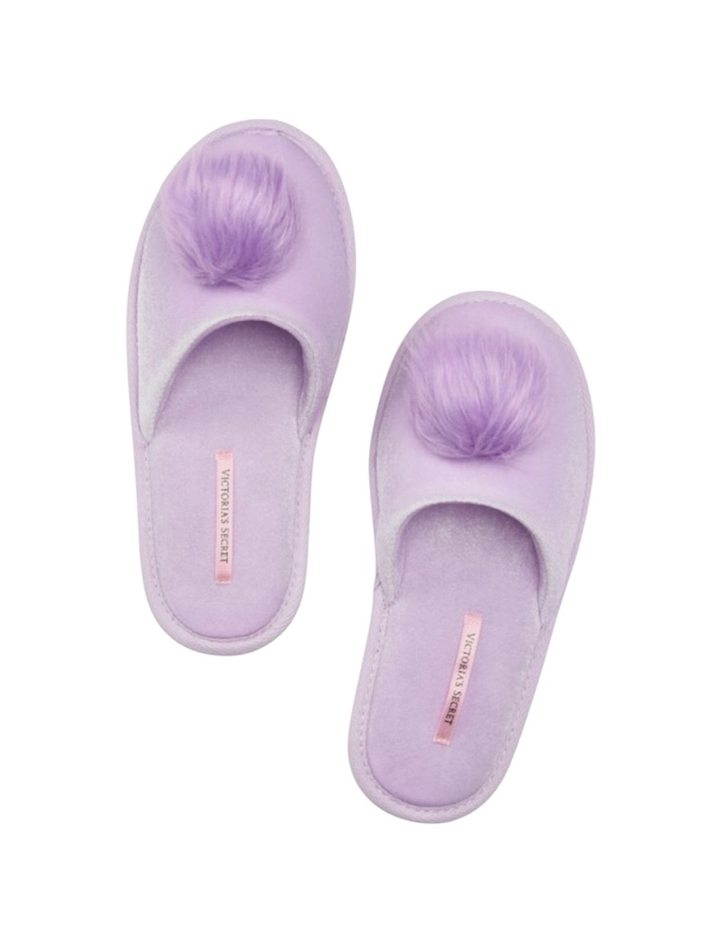 Victoria's Secret Purple Fuzzy Pom Pom Slippers Size Large